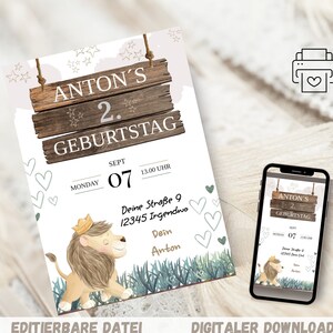 Invitation anniversaire lion modifiable anniversaire enfant, invitation à imprimer, idée cadeau, anniversaire, téléchargement numérique