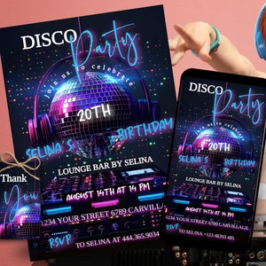 Invitation disco, Téléchargement numérique, WhatsApp Party, Invitation d’anniversaire disco, Invitation électronique, Disco Celebration Party