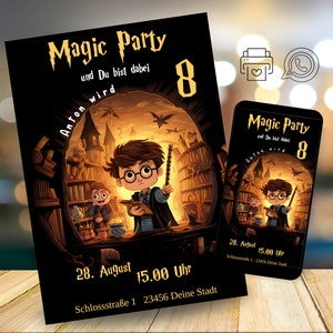 Modèle d’invitation d’anniversaire magique Téléchargement numérique modifiable, Invitation d’anniversaire de sorcier, N’importe quel âge, Fête de la baguette magique