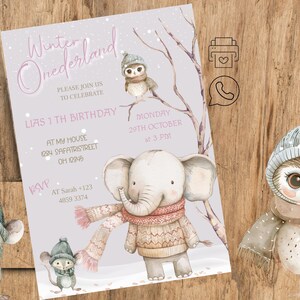 Invitation fête d'anniversaire, premier anniversaire, modèle anniversaire, invitation anniversaire, invitation électronique, paysage hivernal