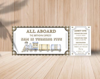 Customizable train birthday invitation in ticket design - Digital train invitation for children's birthday party - Ticket invitation