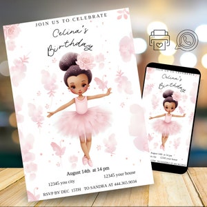 Ballerina  Einladung bearbeitbar, Einladung zum Geburtstag, elektronische Einladung, druckbare Vorlage, Balletttänzerin Einladung download