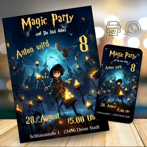 Modèle d’invitation d’anniversaire magique Téléchargement numérique modifiable, Invitation d’anniversaire de sorcier, N’importe quel âge, Fête de la baguette magique