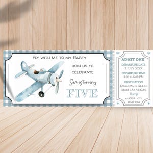 Geburtstagseinladung Flugzeuge, Junge erster Geburtstag, digitale Einladung, Einladungskarte, Flugzeug 1. Geburtstag, Flugzeug Ticket