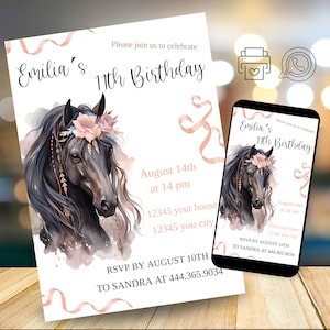 Paard verjaardagsuitnodiging sjabloon bewerkbare digitale download uitnodiging paard, Boho paard partij tekst uitnodiging, sjabloon feestverjaardag