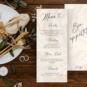 Carta del menu di nozze, modello di menu di nozze da progettare da solo, download digitale, menu per la cerimonia di nozze