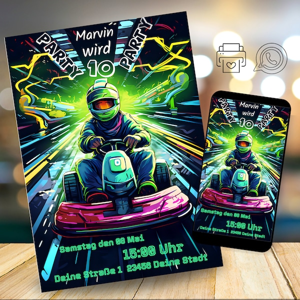 Go Kart Birthday Invitation Téléchargement numérique modifiable, Go Kart Party, Karting Party Invitation, Invitation WhatsApp, Carte d’invitation