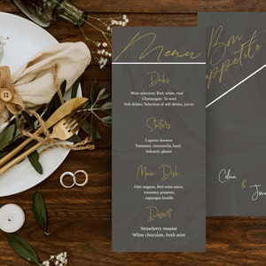 Carta del menu di nozze, modello di menu di nozze da progettare da solo, download digitale, menu per la cerimonia di nozze