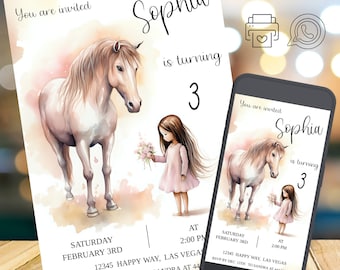 Editable invitation birthday horse, invitation card for birthday, birthday invitation horse, invitation WhatsApp, printable template,