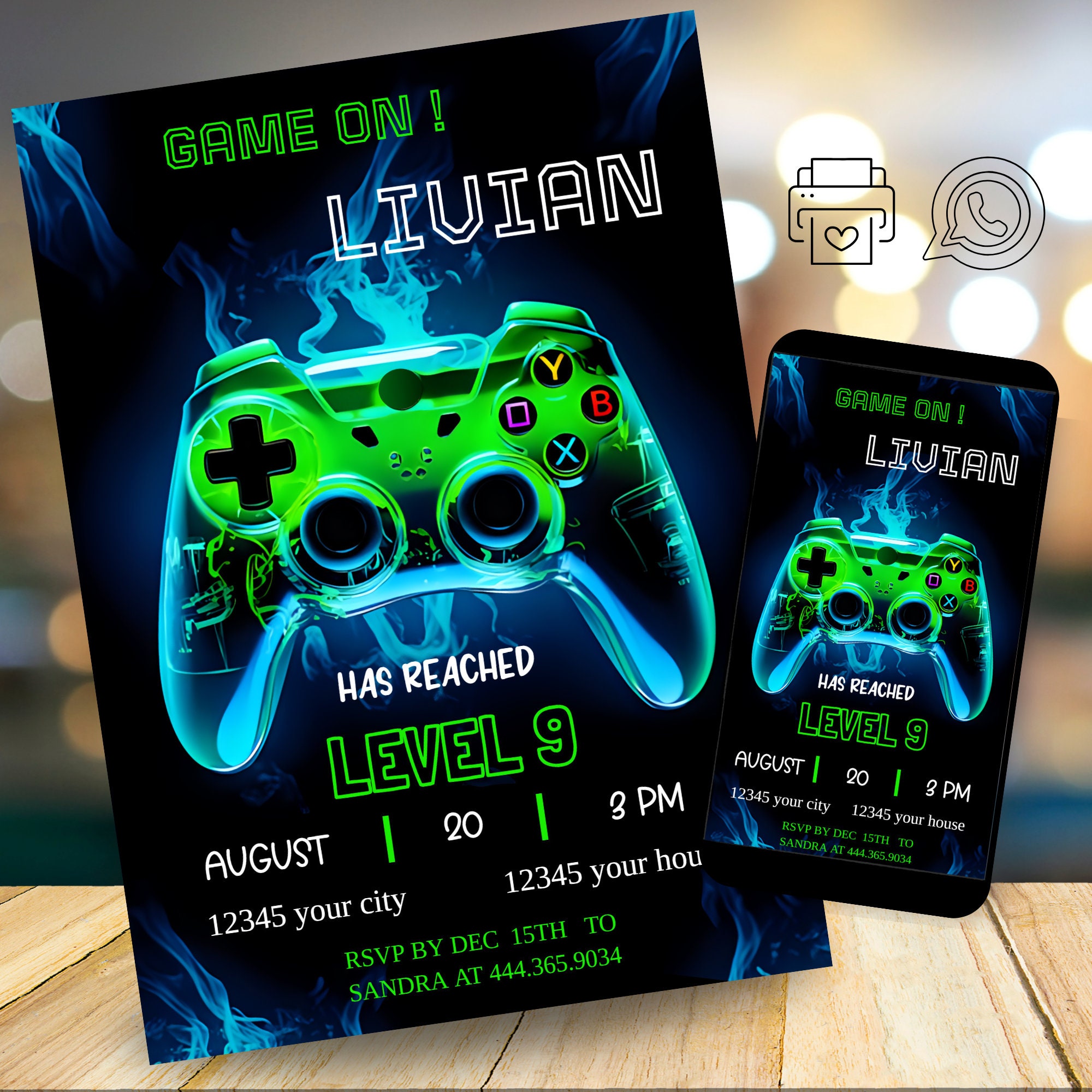 Digital birthday invitation video game, game console invitation, instant download video game birthday invitation, digital download,