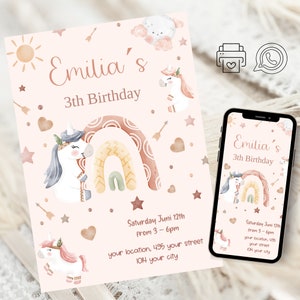 Customizable unicorn birthday invitation, children's birthday party, printable invitation, WhatsApp, Unicorn Birthday, digital download