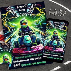 Go Kart Geburtstagseinladung bearbeitbar digitaler Download, Go Kart Party, Kart fahren Party Einladung, Einladung WhatsApp, Einladungskarte