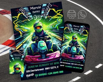 Go kart birthday invitation editable digital download, go kart party, kart driving party invitation, invitation WhatsApp, invitation card