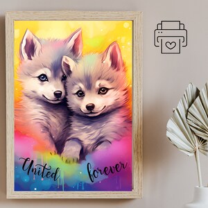 Cartel habitación infantil editable animales bosque selva acuarela, cuadros habitación infantil I decoración pared, lobos, descarga digital personalizable