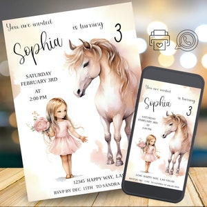 Editable invitation birthday horse, invitation card for birthday, birthday invitation horse, invitation WhatsApp, printable template,