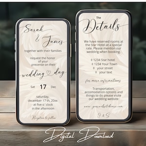 Modello minimalista per invito a nozze, biglietto d'invito digitale per matrimonio, invito matrimonio WhatsApp, invito festa di nozze