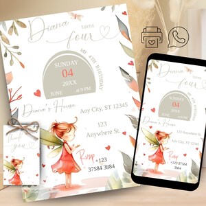 Fairy uitnodigingskaart bewerkbaar, mobiele telefoon uitnodiging verjaardag, kinderverjaardagsuitnodiging, cadeau, verjaardagsuitnodiging meisje, fee, elf