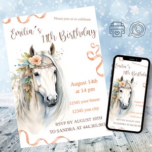 Pferd Geburtstagseinladung Vorlage bearbeitbar digitaler Download Einladung Pferd, Boho Pferd Party Text Einladung, Vorlage Party Birthday