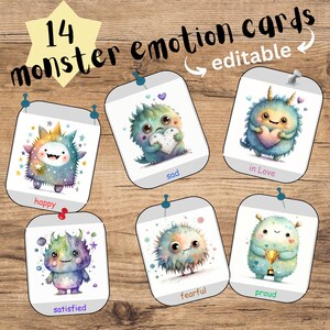 Gefühlskarten Kinder zum ausdrucken, Monster Karten, Morgenkreiskarten Kindergarten, Emotionskarten, Monsterbilder, PNG, Digitaler Download