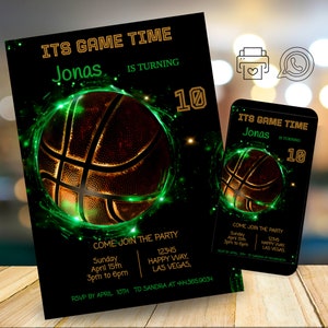 Invitation d’anniversaire de basket-ball modifiable, invitation d’anniversaire de garçons, invitation avec basket-ball, invitation sportive, invitation numérique