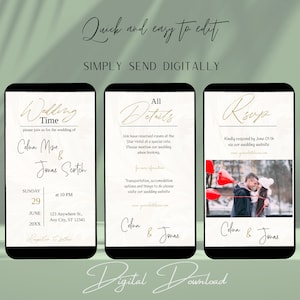 Invito a nozze minimalista con foto, biglietto d'invito digitale per matrimonio, invito a nozze WhatsApp, modello di matrimonio modificabile
