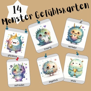 Gefühlskarten Kinder zum ausdrucken, Monster Karten, Morgenkreiskarten Kindergarten, Emotionskarten, Monsterbilder, PNG, Digitaler Download