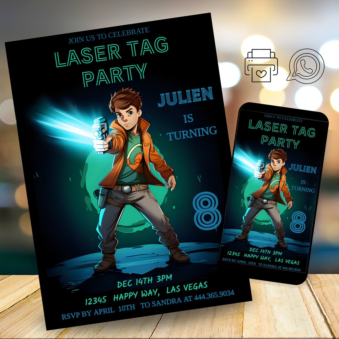 Laser Tag Geburtstagseinladung Vorlage bearbeitbar digitaler Download, Lasertag 