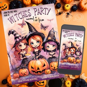 Halloween girl birthday invitation template editable digital download, ghosts birthday invitation, pumpkin invitation