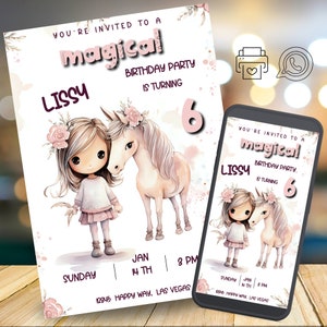 birthday invitation, electronic invitation, horse invitation, whatsapp invitation, invitation to print, invitation watercolor, horse clipart