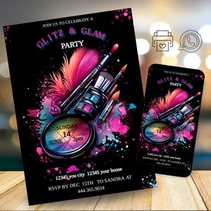 Beauty Einladung bearbeitbar, Einladung zum Geburtstag, elektronische Einladung, druckbare Vorlage, Teenager Einladung download