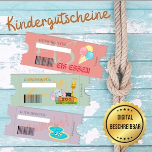 Bono infantil personalizable, billete infantil, cupón, bono infantil, ficha infantil, bono de canje, idea regalo, ficha, descargar