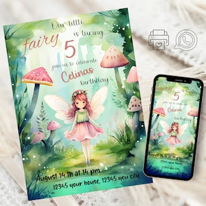 Süße Fee im Wald Geburtstagseinladung, Elfe Party, WhatsApp, Kindergeburtstag, Einladung, Birthday, digitaler Download, E-Card Einladung