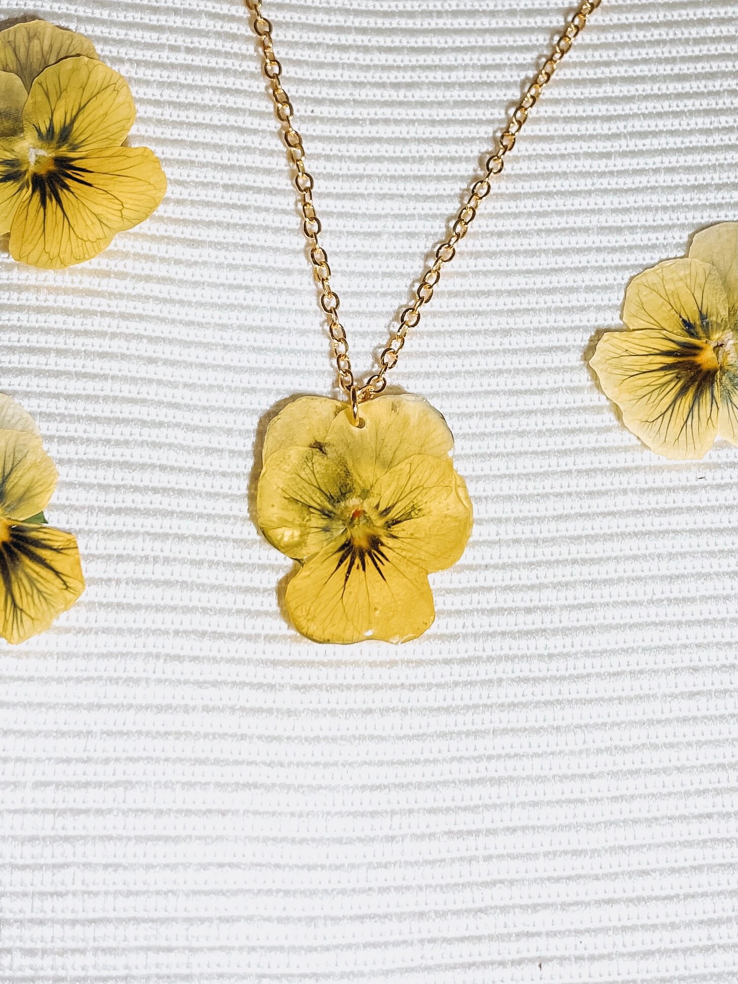 Real Yellow Small Pansy on Chain Resin Flower Necklace Etsy