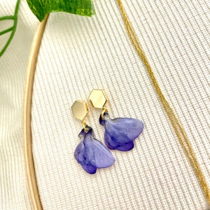 Wisteria blossom on 14k Gold Filled Hexagon post earrings