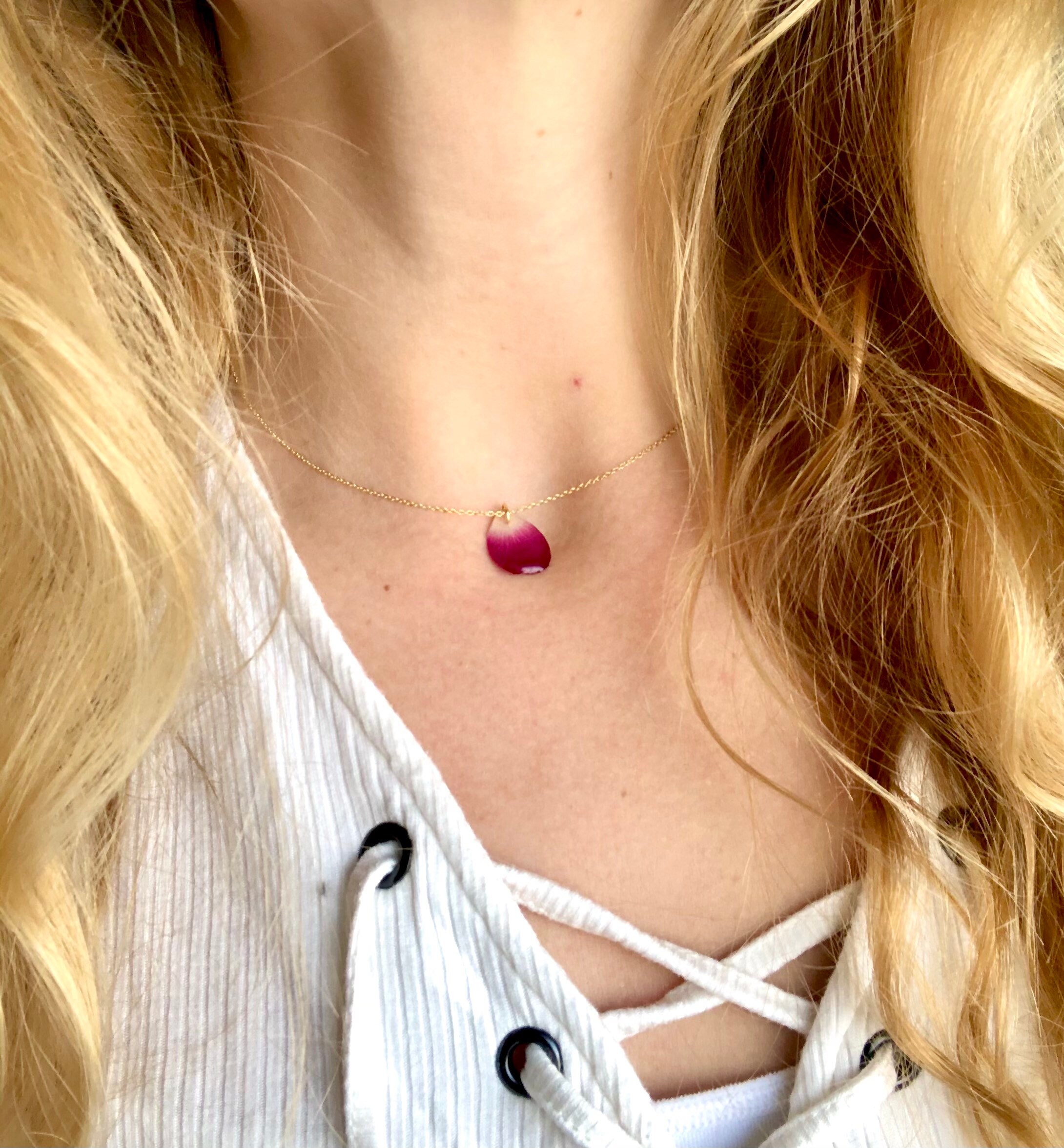 Petal Pendant on Chain Resin Flower 