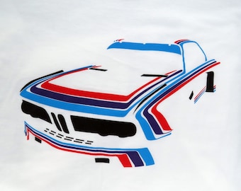White BMW 3.0 CSL T shirt Martini Rossi racing rally team champion