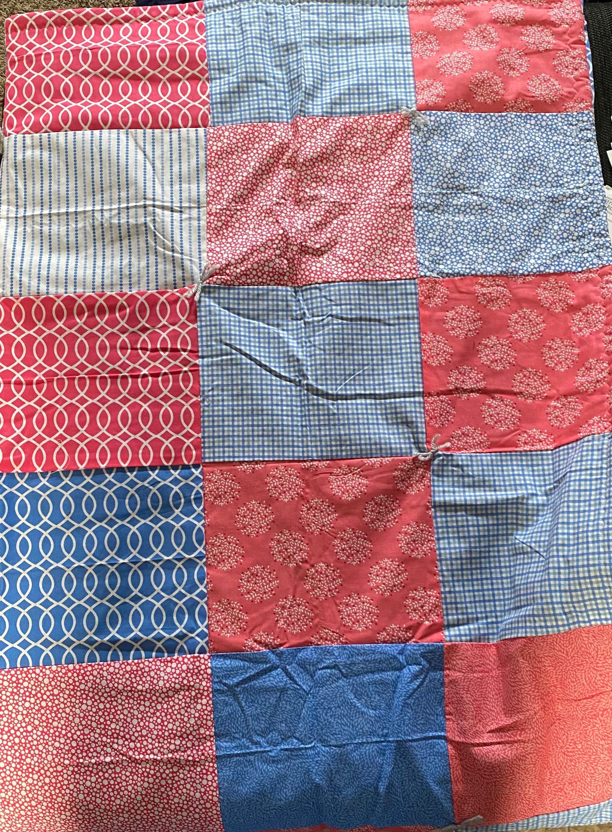 Coral and Blue Quilt/Throw 56x46 Etsy