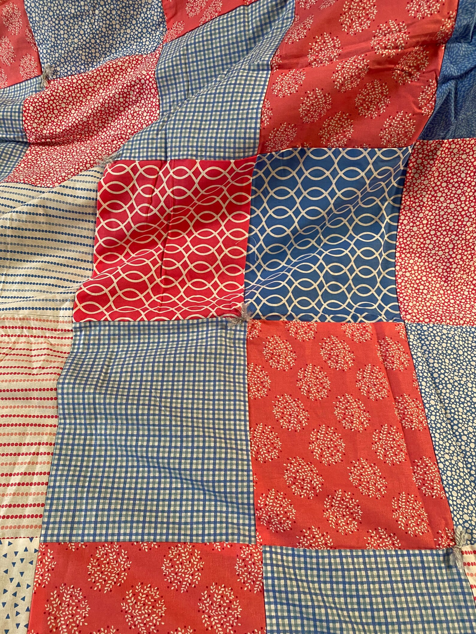 Coral and Blue Quilt/Throw 56x46 Etsy