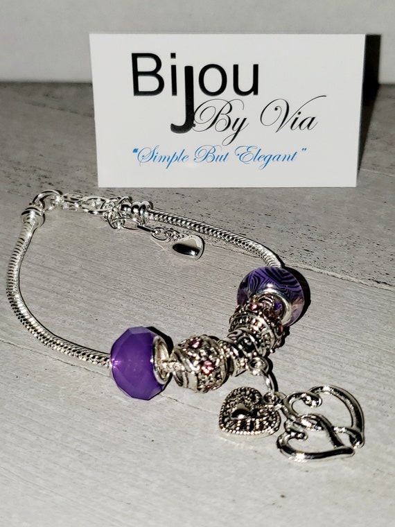 m_69571f51bdcb0478dbb15024.jpg Elegant Silver and Purple Charm Bracelet main image 1