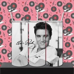 Elvis Black & White Tumbler Png und Jpg für 20 OZ Sublimation Skinny Tumbler Design - Straight Sublimation Wrap Design Geschenk