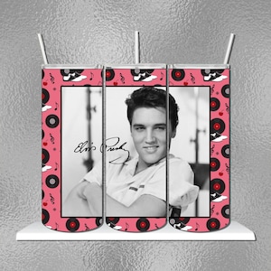 Elvis Tumbler mit 50er Jahre Hintergrund - Png und Jpg für 20 OZ Sublimation Skinny Tumbler Design - Straight Sublimation Wrap Design Geschenk
