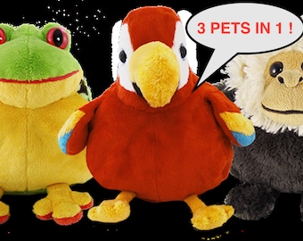 3 in 1 Reversible Plush - Rainforest Collection (Monkey, Parrot, Red-Eyed Tree Frog) Pop Out Pets