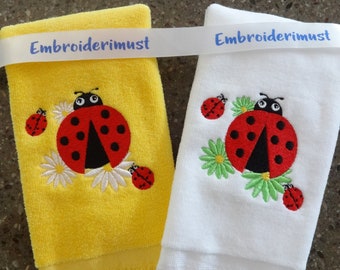 Embroidered Ladybug Fingertip Guest Towel, Daisy Decor, Spring Decor