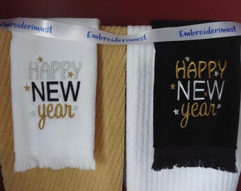 Embroidered Happy New Year Fingertip Guest Towel, Festive Celebration Decor