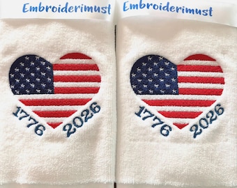Embroidered Patriotic USA 250th Anniversary Fingertip Guest Towel, 1776 2026 Flag Decor
