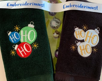 Embroidered Christmas Balls Fingertip Guest Towel, Holiday Decor