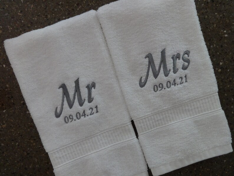 Mr & Mrs Embroidered Hand Towels Wedding/bridal Shower Gift Etsy