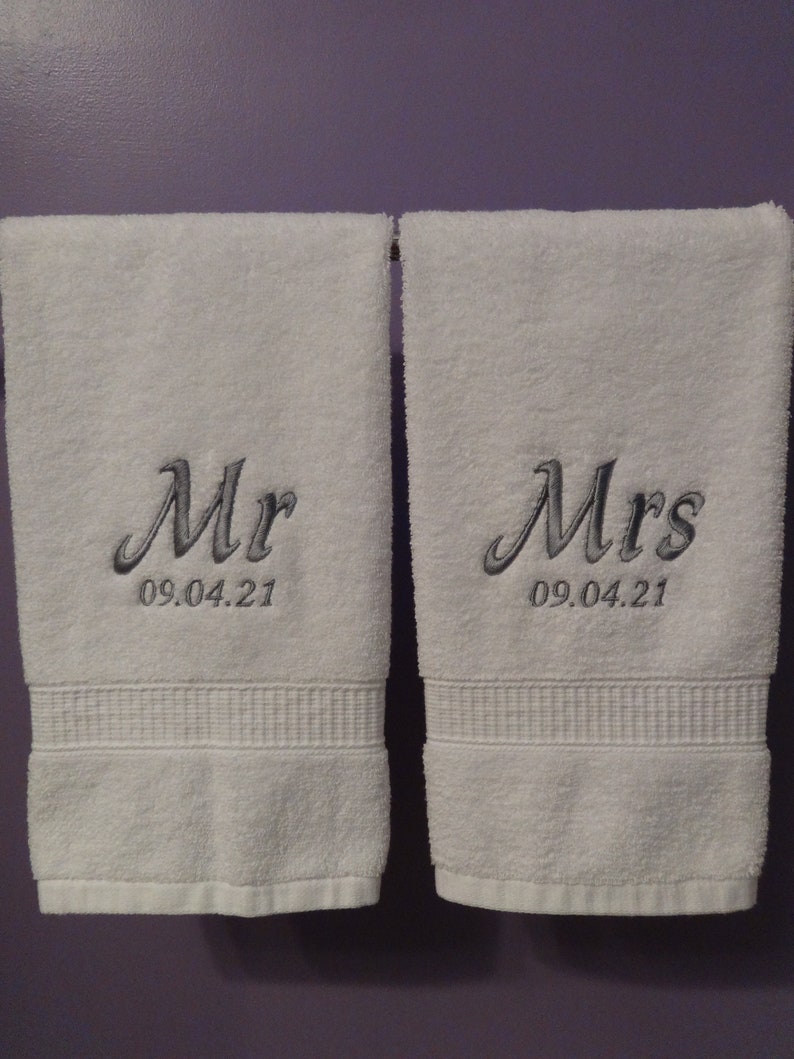 Mr & Mrs Embroidered Hand Towels Wedding/bridal Shower Gift Etsy