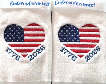 Embroidered Patriotic USA 250th Anniversary Fingertip Guest Towel, 1776 2026 Flag Decor