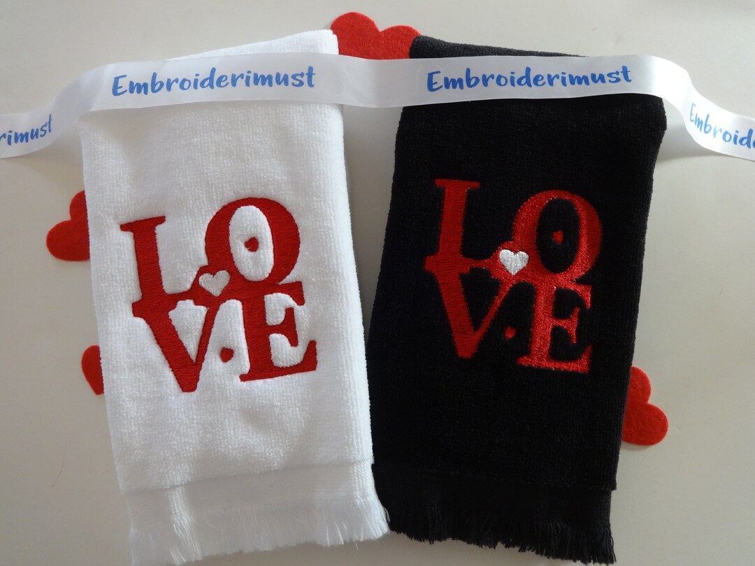 Love Sign With Hearts Valentines Day Fingertip Towel, Gift for Wife